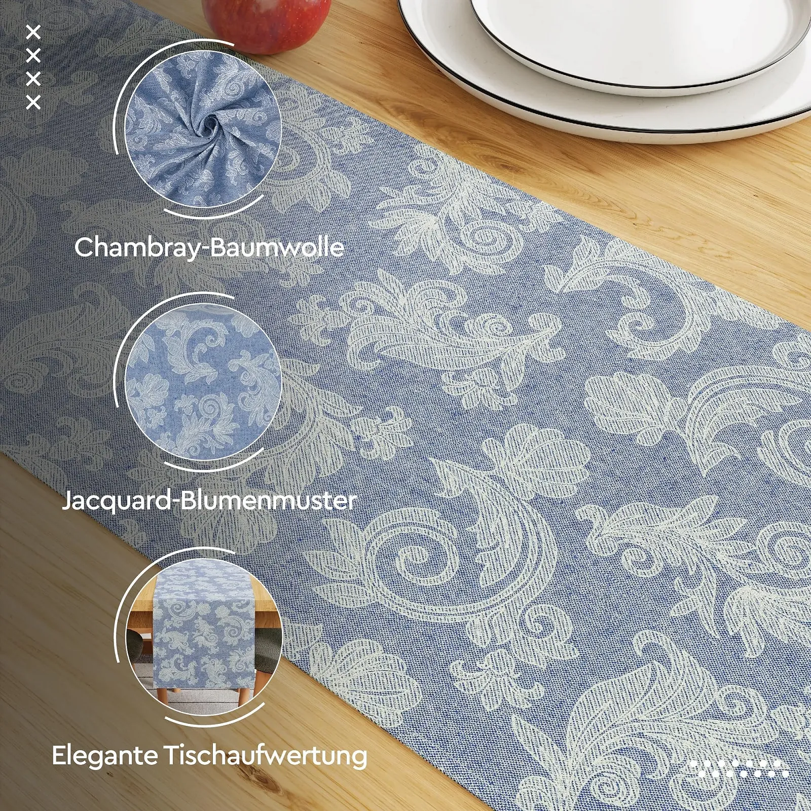 Ранер Encasa XO Flowers Jacquard Style 32 x 183 см Блакитний, фото №2 Ранер Encasa XO Flowers Jacquard Style 32 x 183 см Блакитний, фото №2