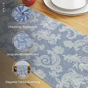 Ранер Encasa XO Flowers Jacquard Style 32 x 183 см Блакитний synthetic.ua - Фото 1