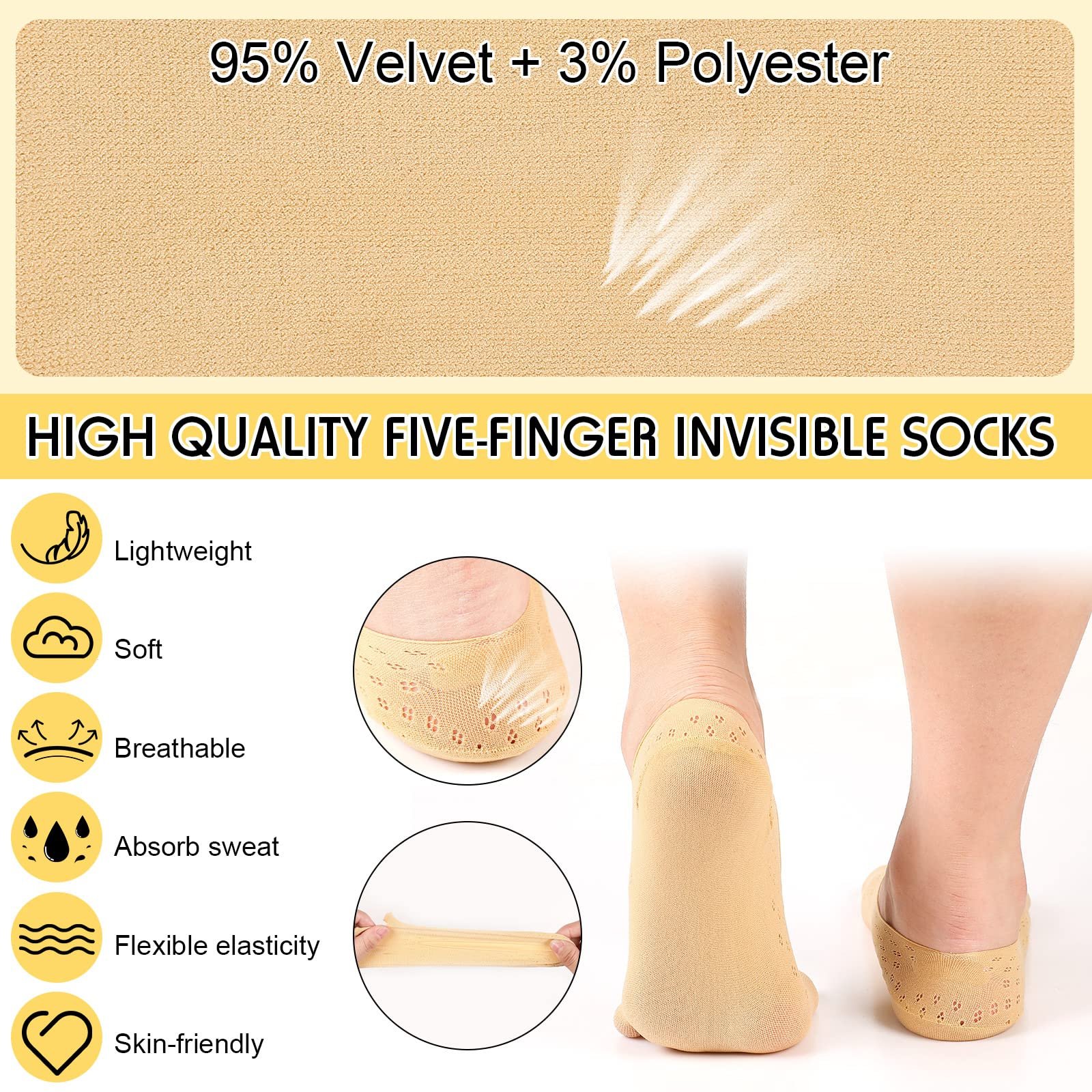 Носки с пятью пальцами Geyoga 3 пары Ортопедические компрессионные носки-невидимки Розовый, черный, хаки, фото №4