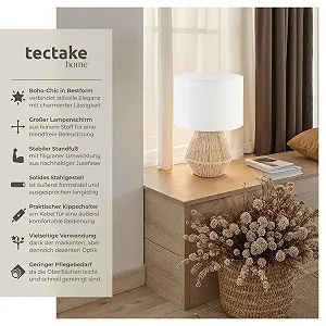 Настільна лампа tectake Boho Style з джуту вінтажна з тканинним абажуром діаметр 32 см E27 synthetic.ua - Фото 1