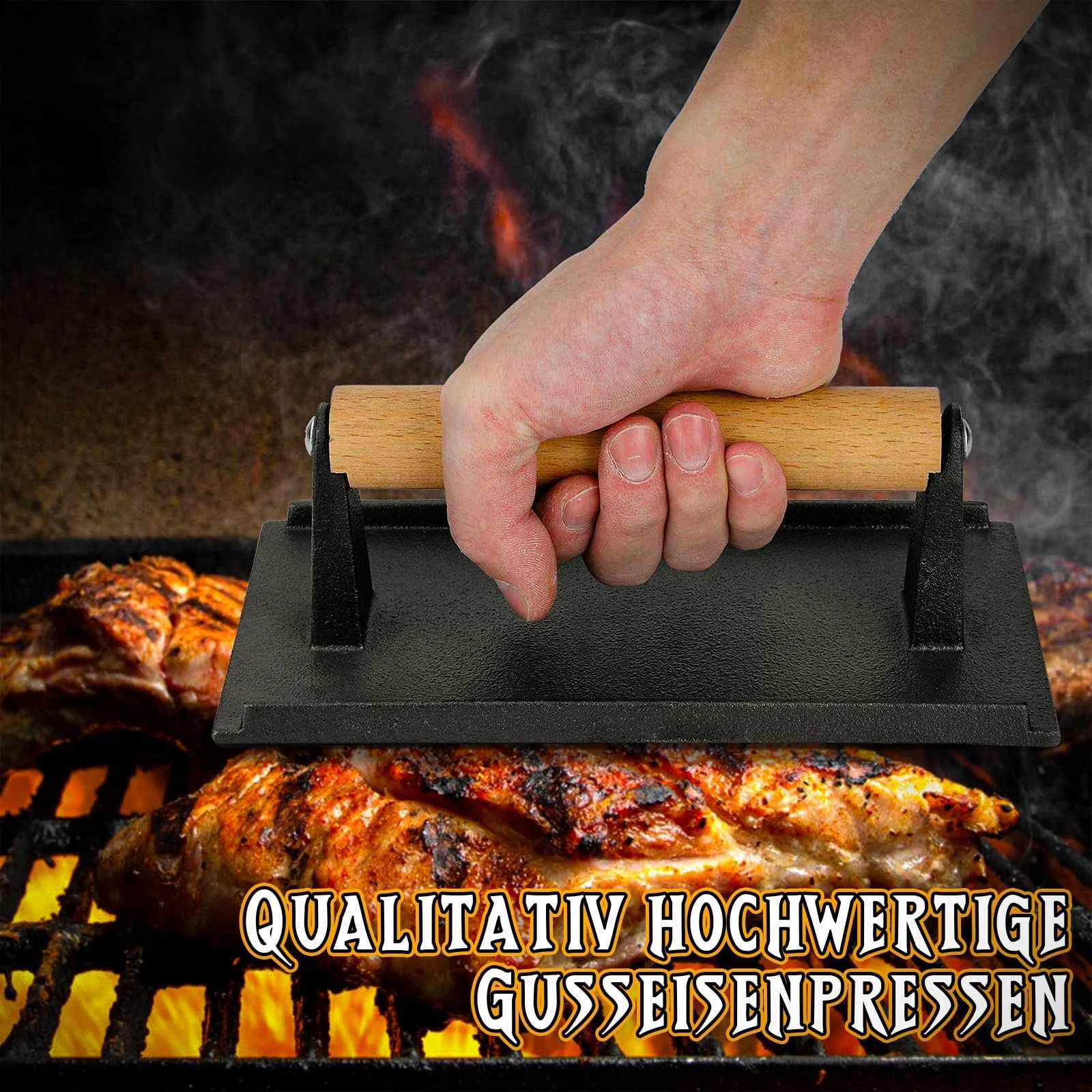 Набор для бургеров TIVOLI 23 см крышка и 20.5 см пресс нержавеющая сталь и чугун 2 шт., фото №3