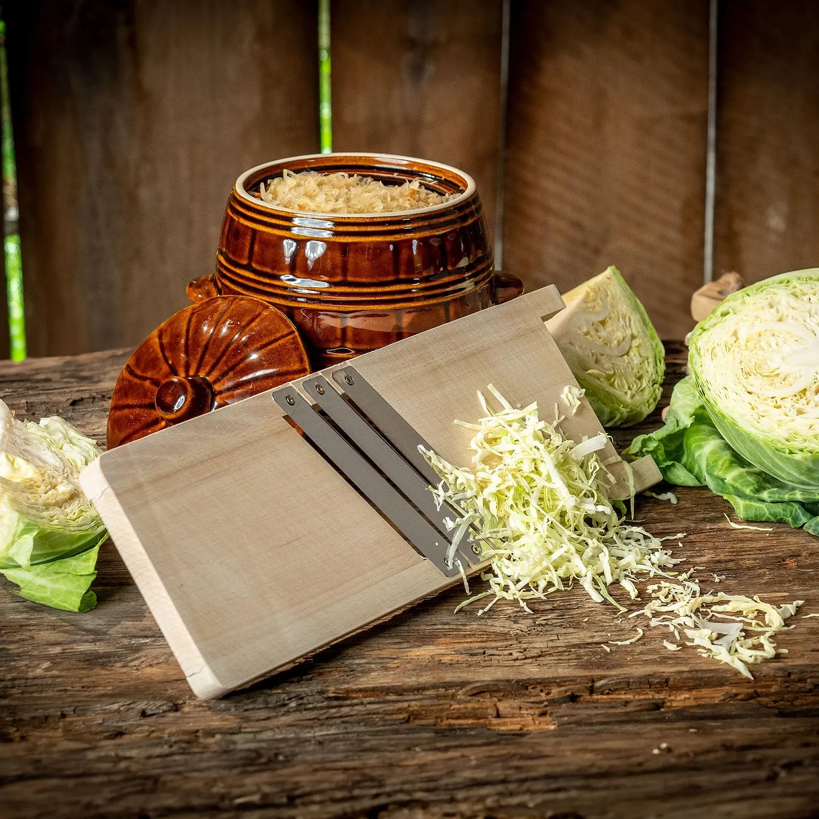 Ручний слайсер KADAX Дерев'яний для капусти, овочів з гострими лезами з нержавіючої сталі, фото №4