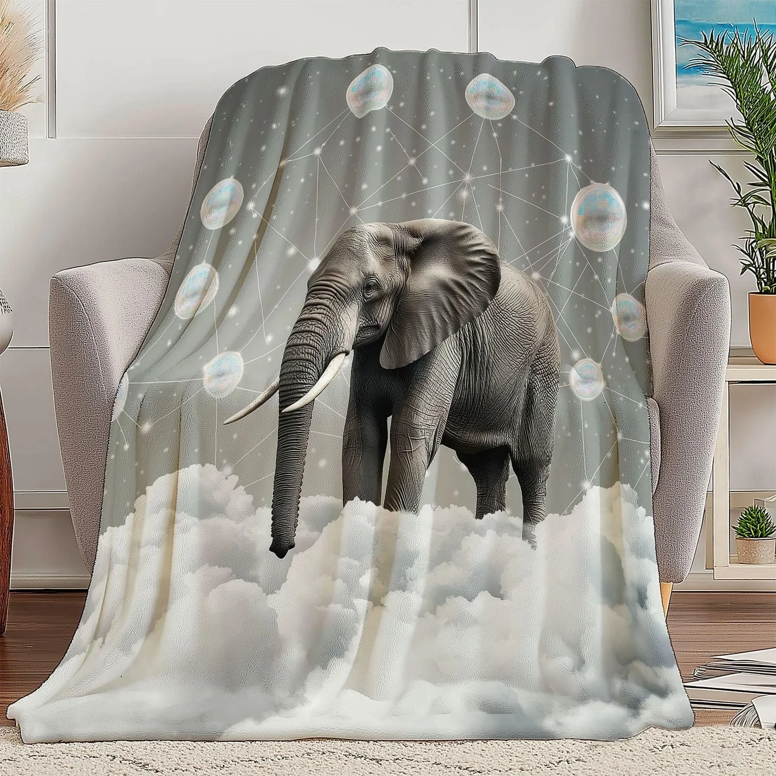 Одеяло Cuddly 180 x 220 см Мягкое и теплое 3D Космические пузыри Слоненок Фланелевое одеяло для кровати Диван Спальня Офис Серый Микрофибра Покрывало на кровать Декоративный плед, фото №2