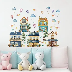 Наклейки на стіну 3 аркуші Акварельні будинки Вуличні будівлі Вінтажний стиль - Фото 1