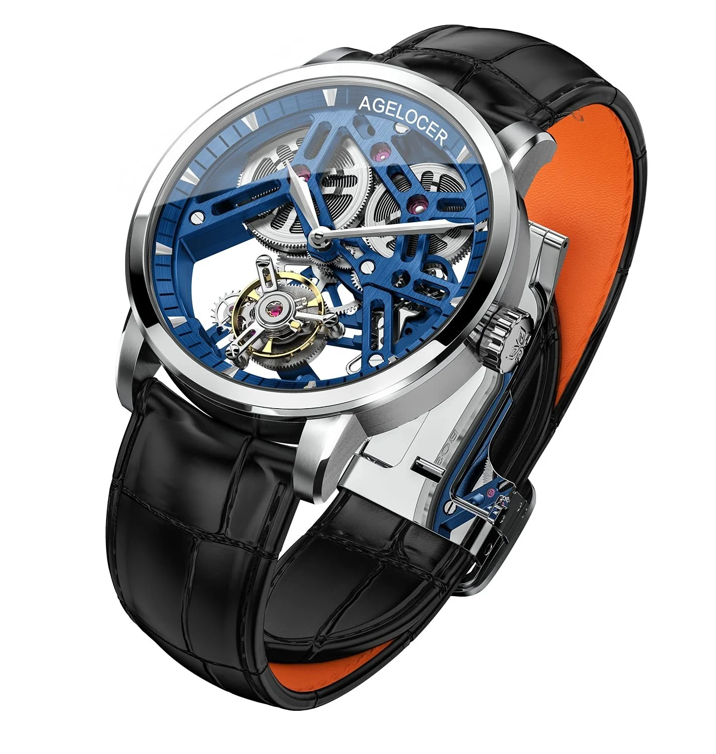 Мужские механические часы с турбийоном Agelocer с двухсторонним полым корпусом и кожаным ремешком (RI:9004A1), фото №3 Мужские механические часы с турбийоном Agelocer с двухсторонним полым корпусом и кожаным ремешком (RI:9004A1), фото №3