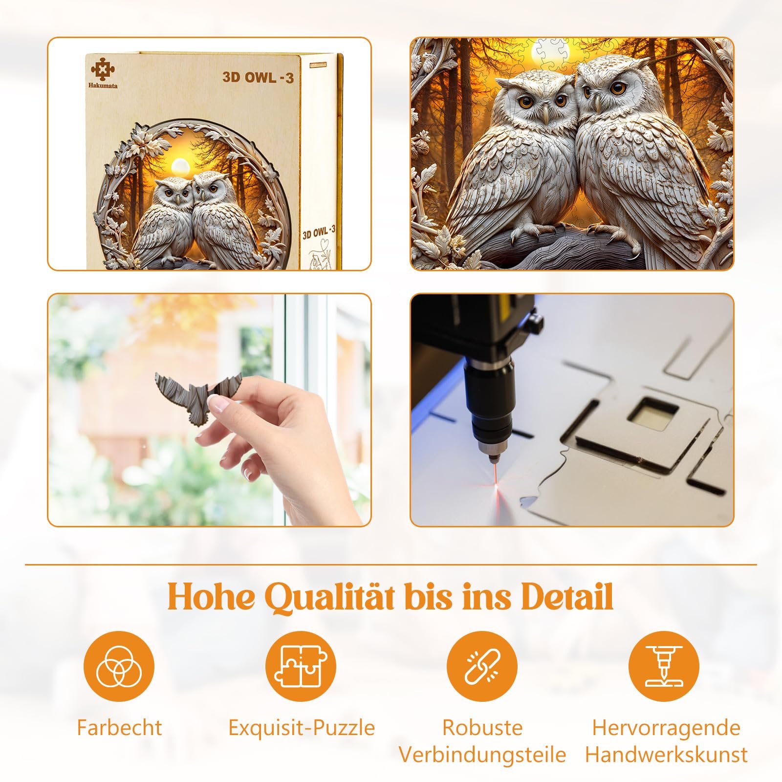 Деревянный 3D пазл Сова 300 деталей коробка подарков, фото №3