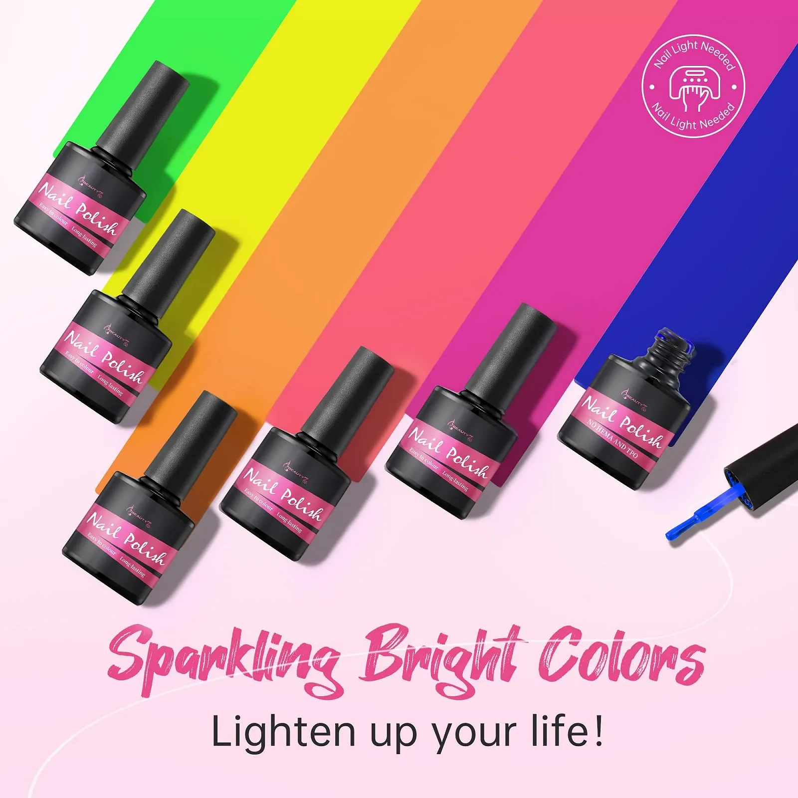 Гель-лак Beauty7 Набор 6 цветов Полуперманентный Прозрачный УФ-гель Натуральный гель Soak Off УФ LED Маникюр (Неон, 7 мл x 6 шт.), фото №3