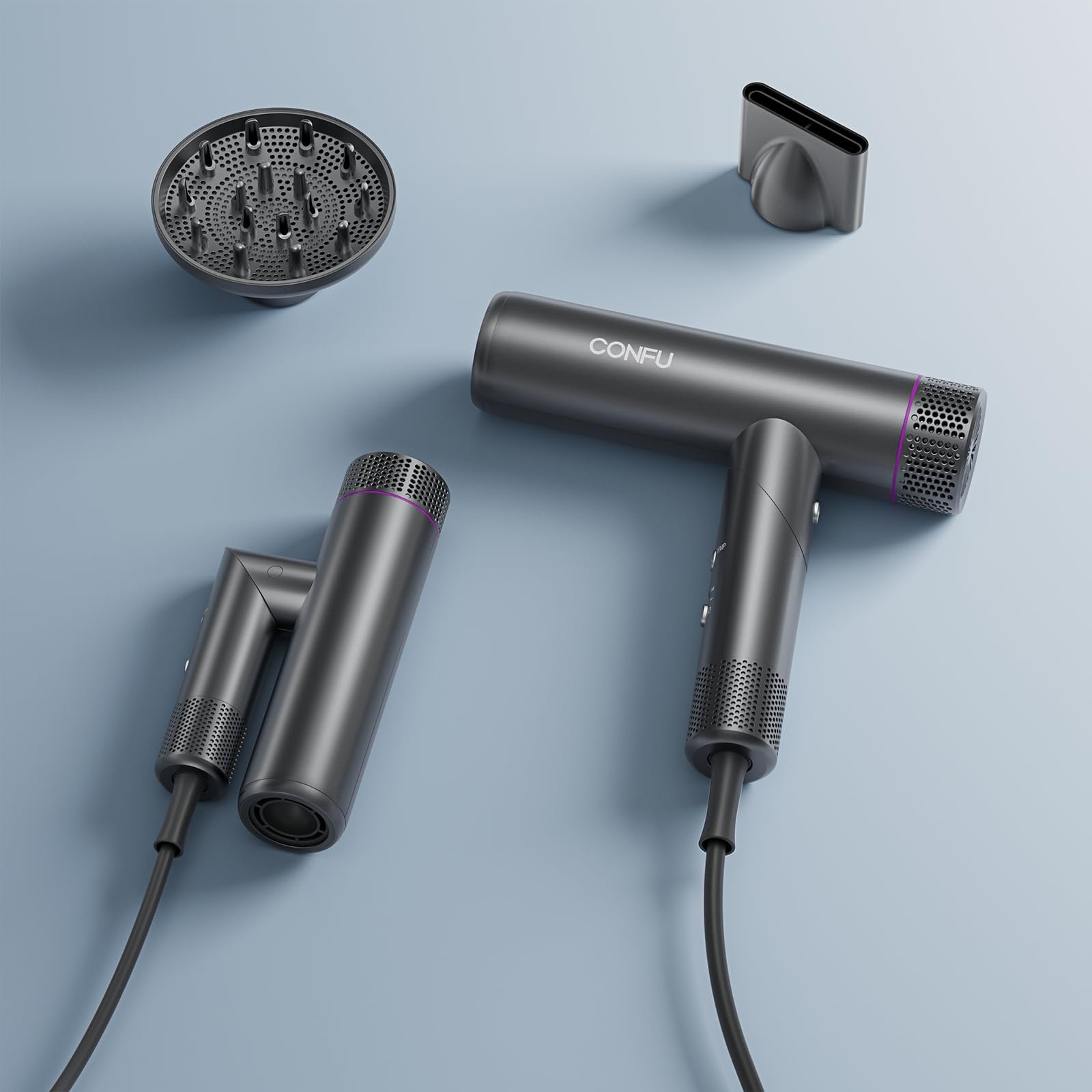 Фен CONFU Ion Professional Salon 1700 Вт, легкий, складной, с низким уровнем шума, магнитным диффузором, стайлинговой насадкой, очень длинным кабелем для дома, салона и путешествий, фото №9