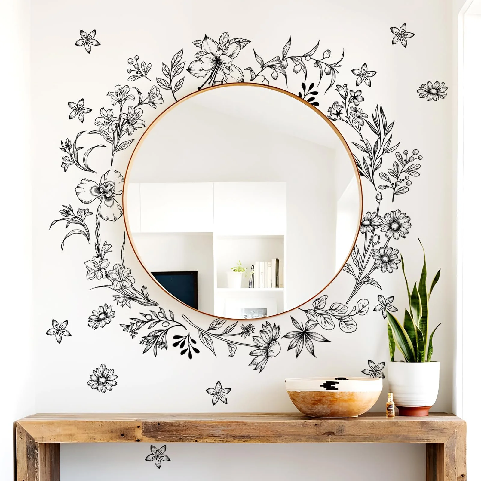 Наклейка на стіну Tanlaby Flowers 9 аркушів 33 шт. Чорно-біла, фото №3 Наклейка на стіну Tanlaby Flowers 9 аркушів 33 шт. Чорно-біла, фото №3