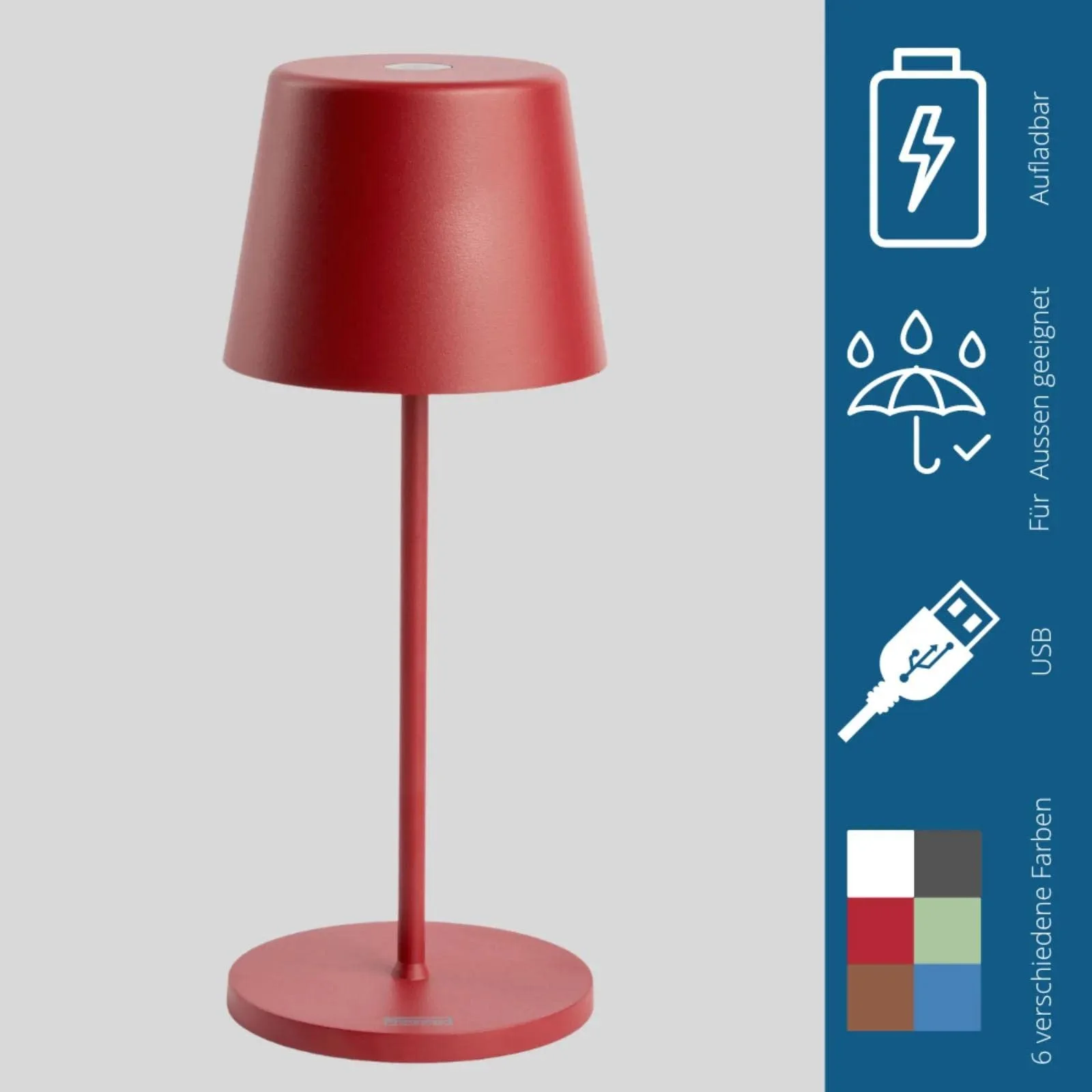 Настільна лампа famlights LED Battery акумуляторна з димуванням IP65 2700-3000 K 280 мм кругла червона, фото №4