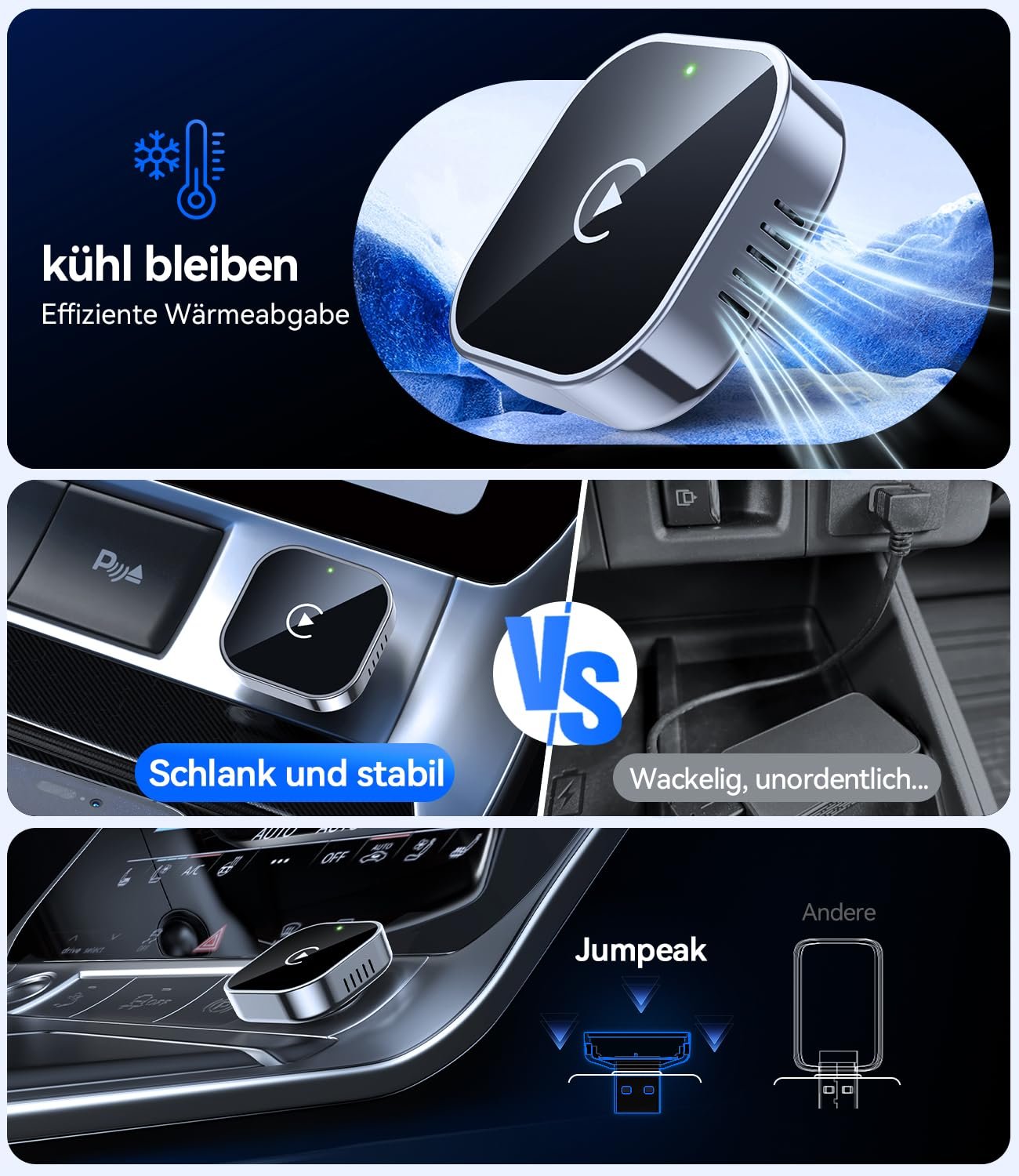 Адаптер CarPlay бездротовий Jumpeak 2025, USB, для автомобілів з CarPlay, чорний, фото №6