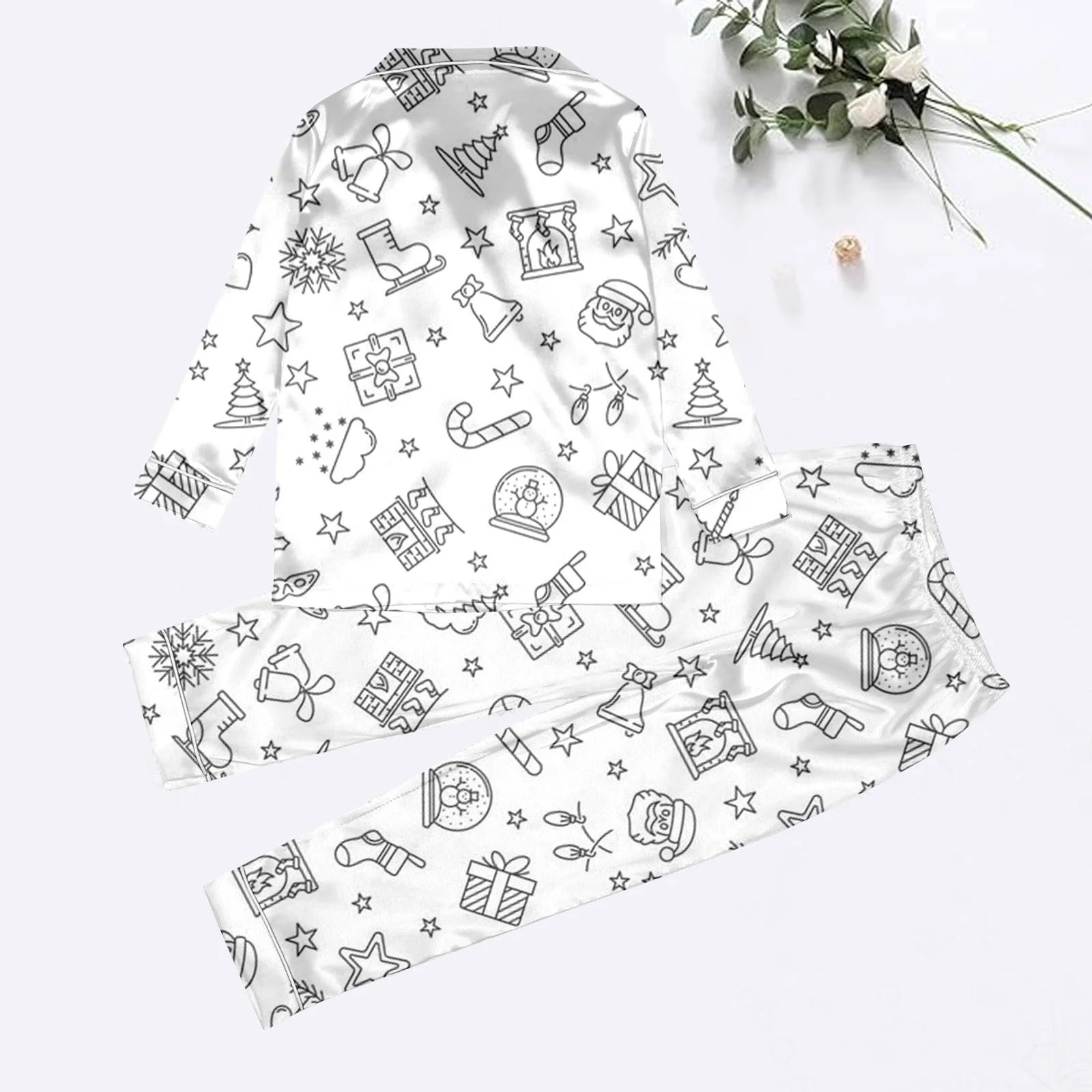 Дитяча піжама для розмальовування DIY, білий мультяшний принт, набір зимого домашнього одягу з двох частин, фото №5