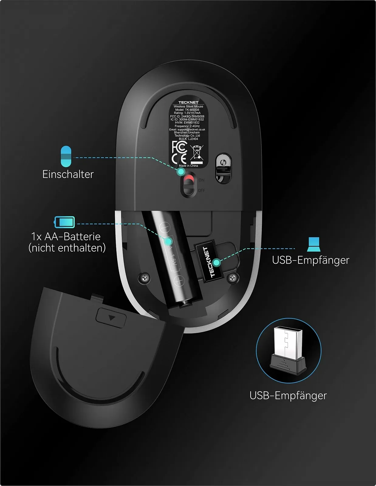 Миша бездротова TECKNET 2.4G 4800 DPI з 5 рівнями DPI, фото №5
