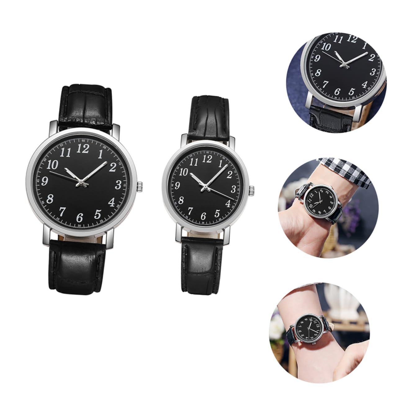 Часы Healvian Мужские Женские с Шикарным Дизайном Черный Циферблат Черный Ремешок Модные 2 шт., черный, фото №6