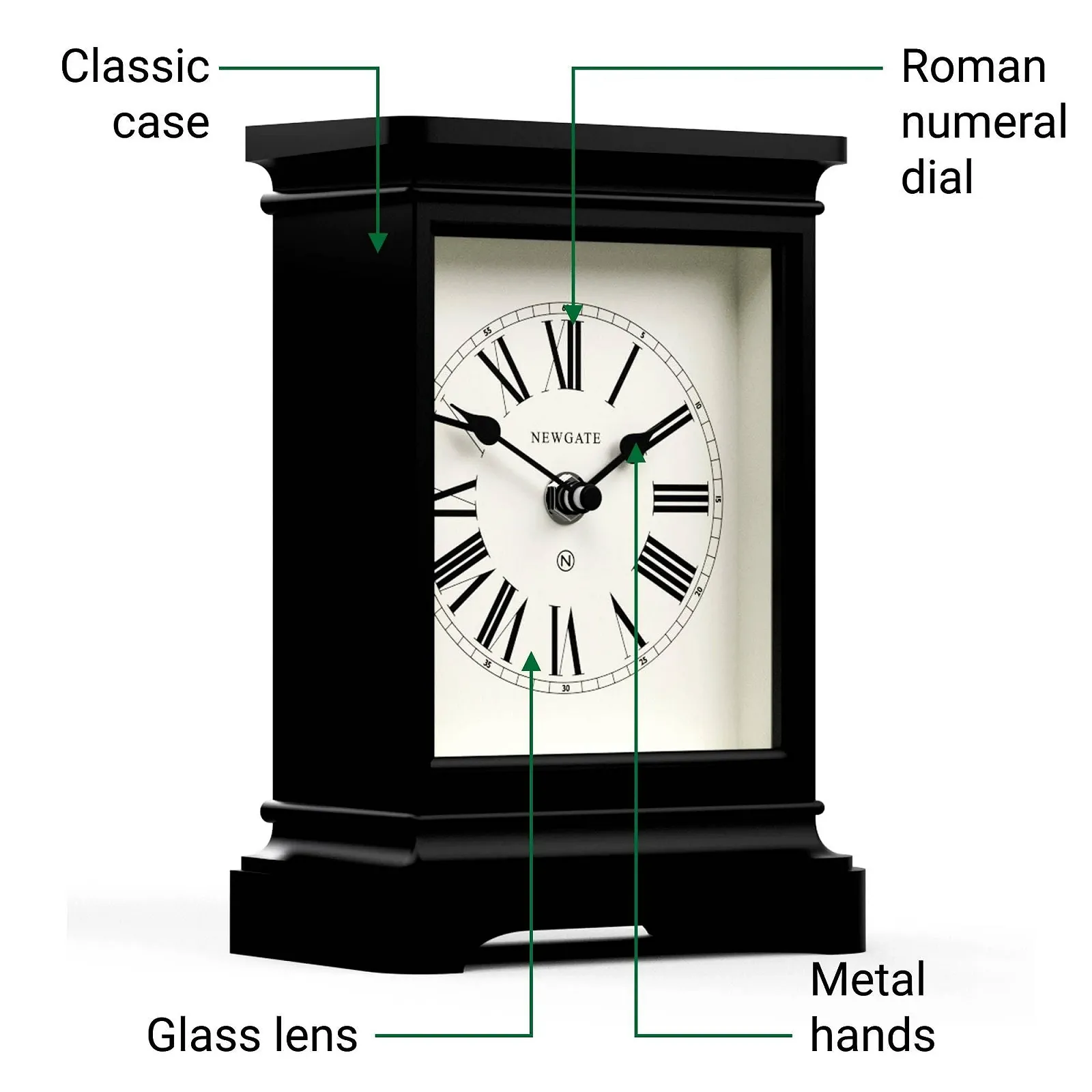 Настольные часы NEWGATE Time Lord, классический дизайн каретных часов, черный, римские цифры, фото №6