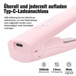 Випрямляч для волосся бездротовий iTayga 2-в-1 5000 мАг USB 4 рівні температури Рожевий synthetic.ua - Фото 1