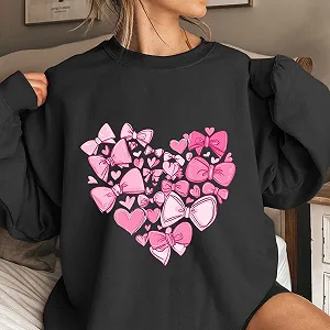 Рубашка Komiseup Длинная Basic Однотонный Свитшот без Капюшона Oversize Пуловер Модный Принт-Бантик Хлопок Круглый вырез Длинный рукав Осень Зима Легкий Свободный Пуловер 09 synthetic.ua - Фото 1