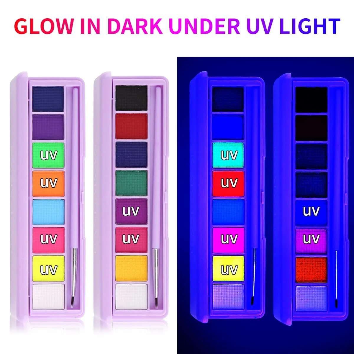Палитра теней Beteligir UV Glow 8 цветов водная активация микс матовые и UV, фото №2 Палитра теней Beteligir UV Glow 8 цветов водная активация микс матовые и UV, фото №2