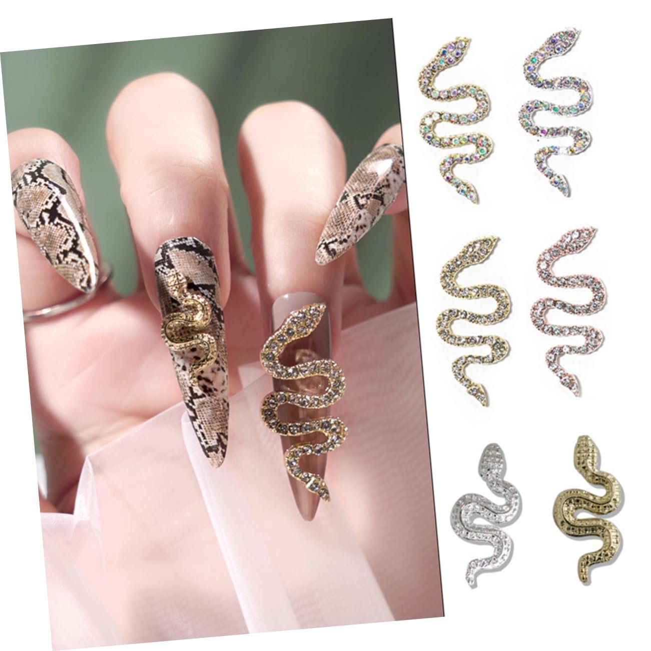 Украшения для ногтей в виде змей, 7 шт., сплав, камни для маникюра, подвески в виде змей, украшения для дизайна ногтей, фото №6