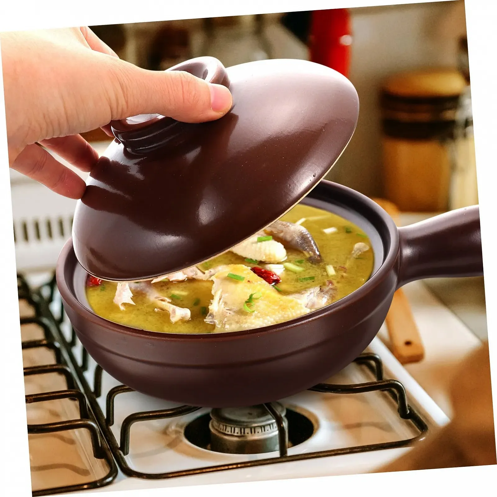 Кастрюля керамическая термостойкая с ручкой и подставкой, фото №7