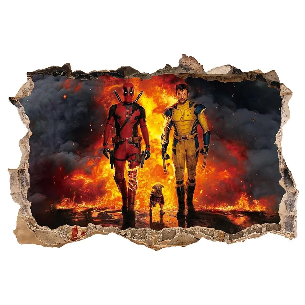 Наклейка на стіну 3D Росомаха та Дедпул Вінілова 1 шт. Багатоколірна, фото №1