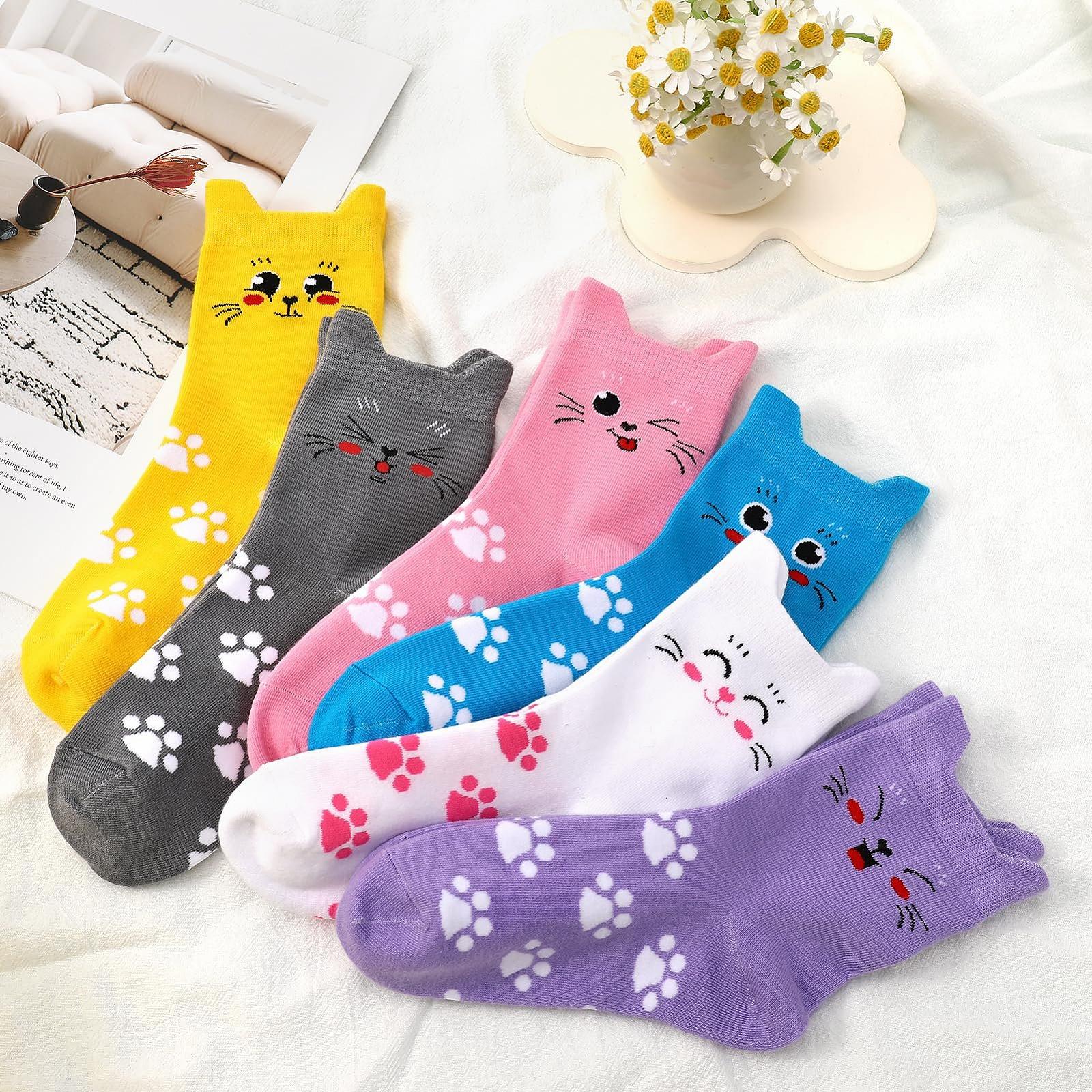 Женские Носки с Котами, EU 39-42, Хлопковые Носки с Забавными Животными для Женщин, Комплект 6 пар, фото №6