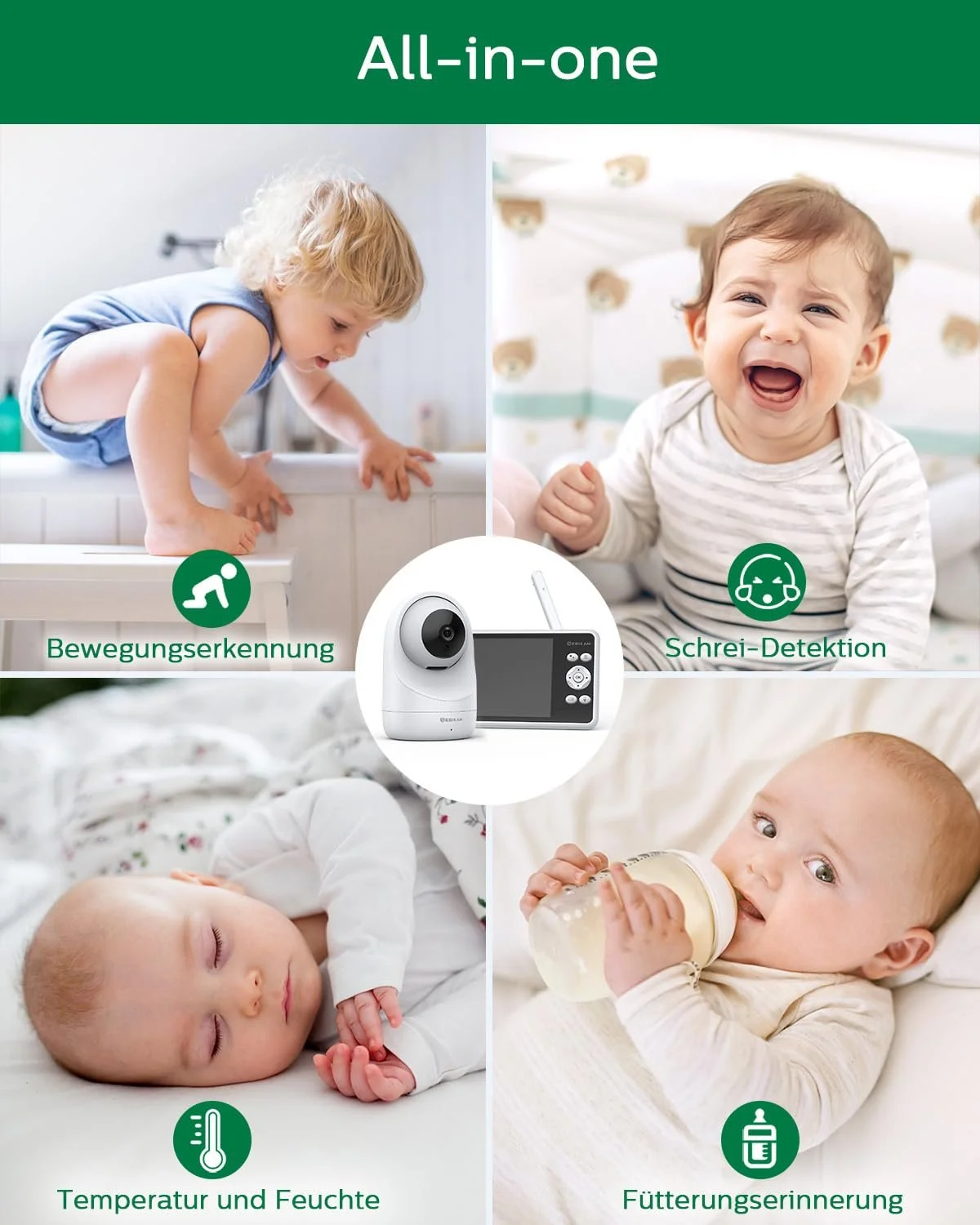 Відеоняня SEBIKAM 5" 720P HD IPS 4000 mAh 2 камери PTZ 355° VOX, фото №8