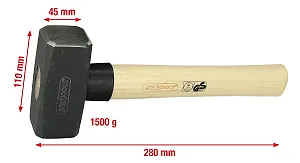 Молоток-кувалда KS Tools 142.5150 з ясеневою ручкою 1500г synthetic.ua - Фото 1