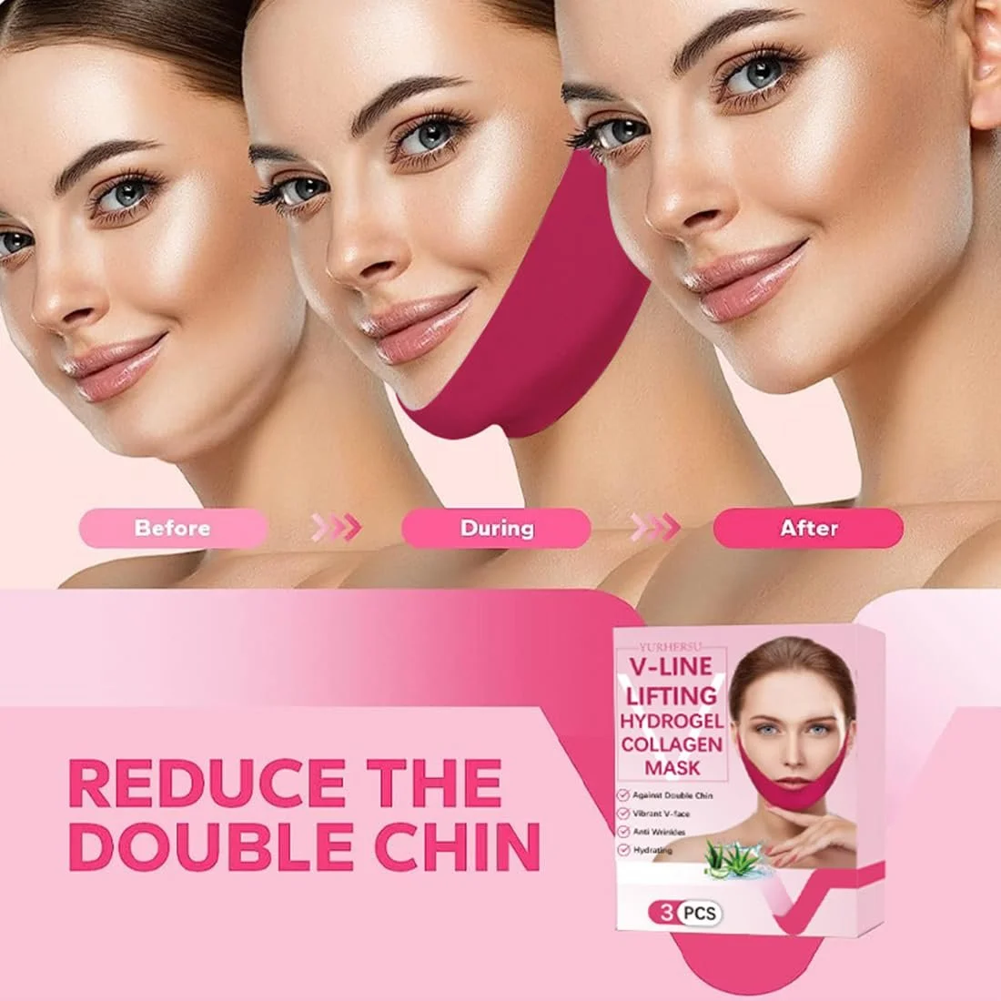 Набор масок для подтяжки V-линии QEQSHQO, для подтяжки двойного подбородка, увлажняющая гиалуроновая маска, маска V-образной формы против морщин, 3 шт, фото №4
