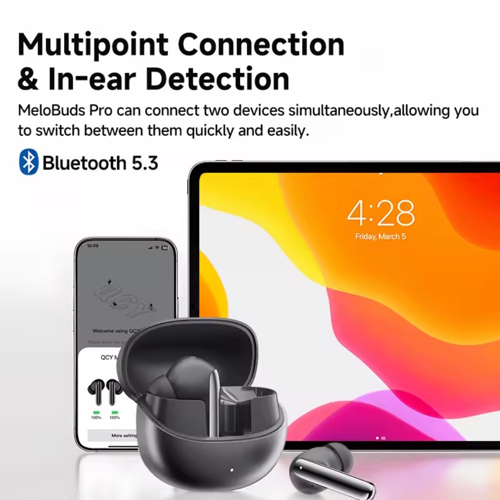 Навушники QCY MeloBuds Pro Hi-Res LDAC Hybrid ANC BT5.3 Black, фото №6