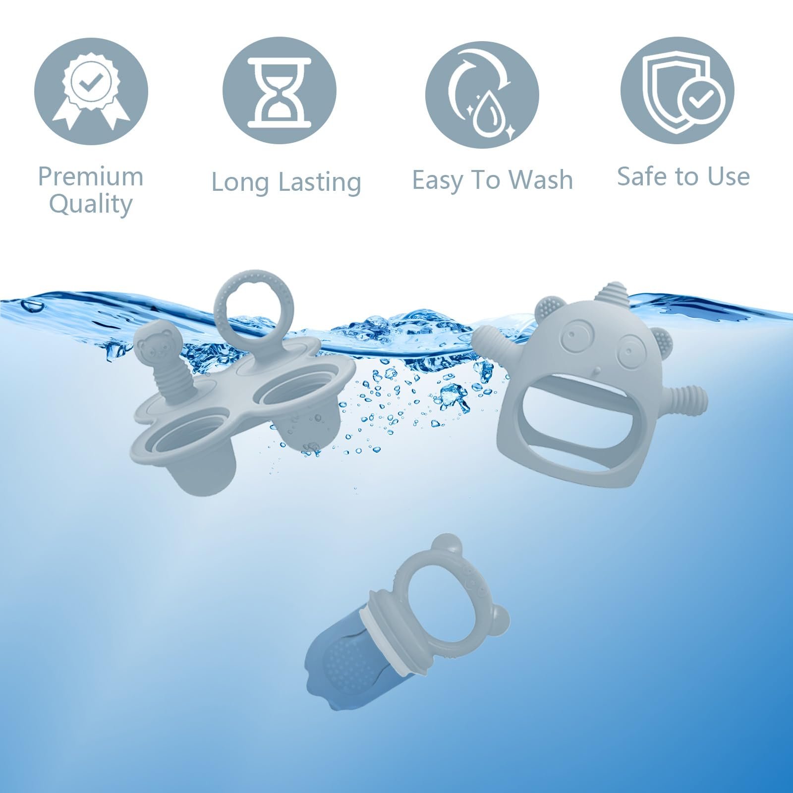 Набор детской посуды Bizcasa Силиконовый, 14 предметов: тарелка, миска, вилка, фрутница, контейнер для заморозки детского пюре, прорезыватель, без BPA, фото №6 Набор детской посуды Bizcasa Силиконовый, 14 предметов: тарелка, миска, вилка, фрутница, контейнер для заморозки детского пюре, прорезыватель, без BPA, фото №6