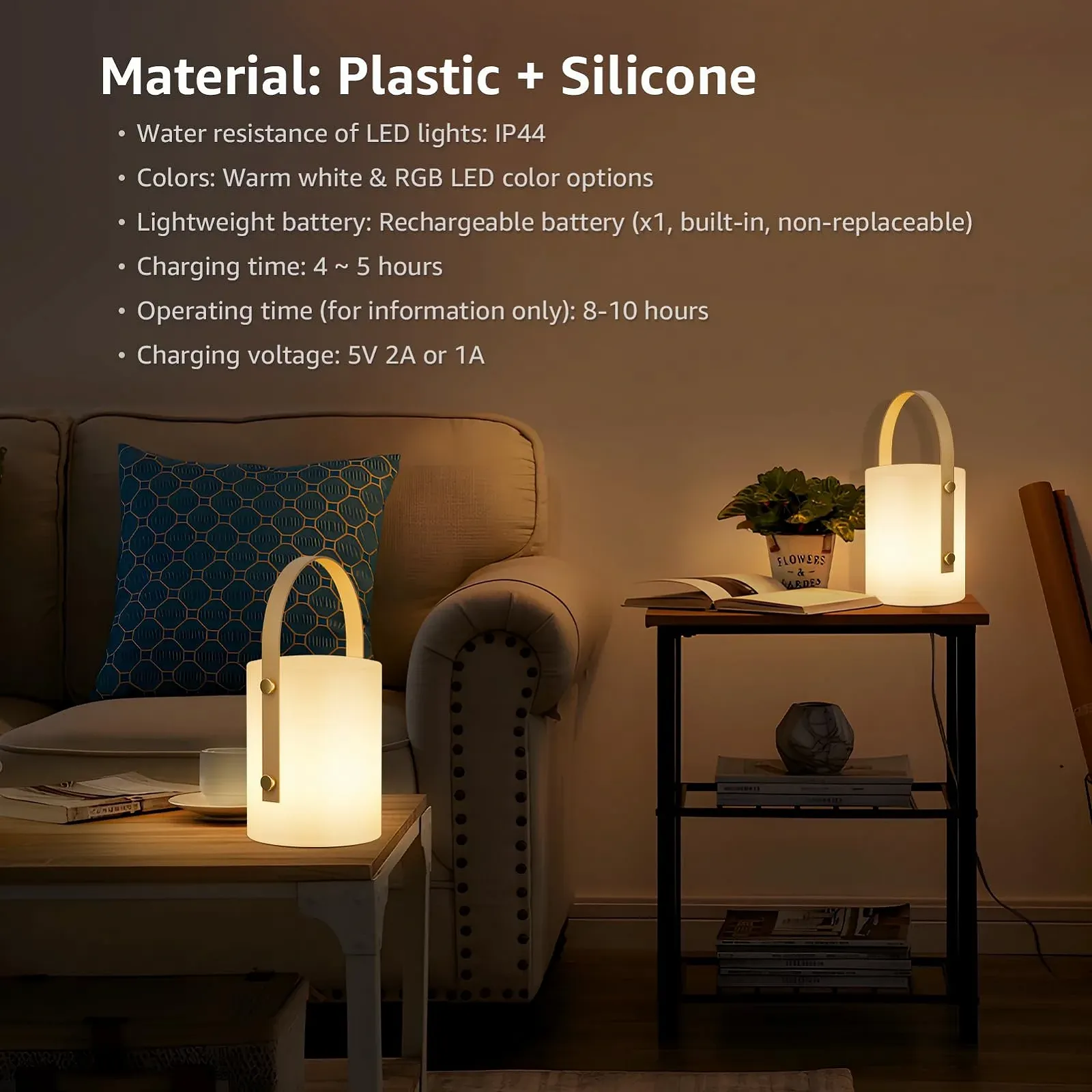 Настільна лампа LED FUYO Акумуляторна Плавне регулювання USB-C Пульт ДК 8 кольорів RGB IP44 Біла Набір з 2 шт., фото №4