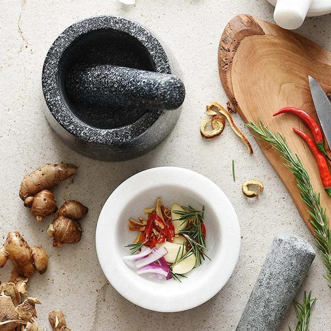 Ступка і товкачик з натурального каменю для подрібнення спецій, фото №2