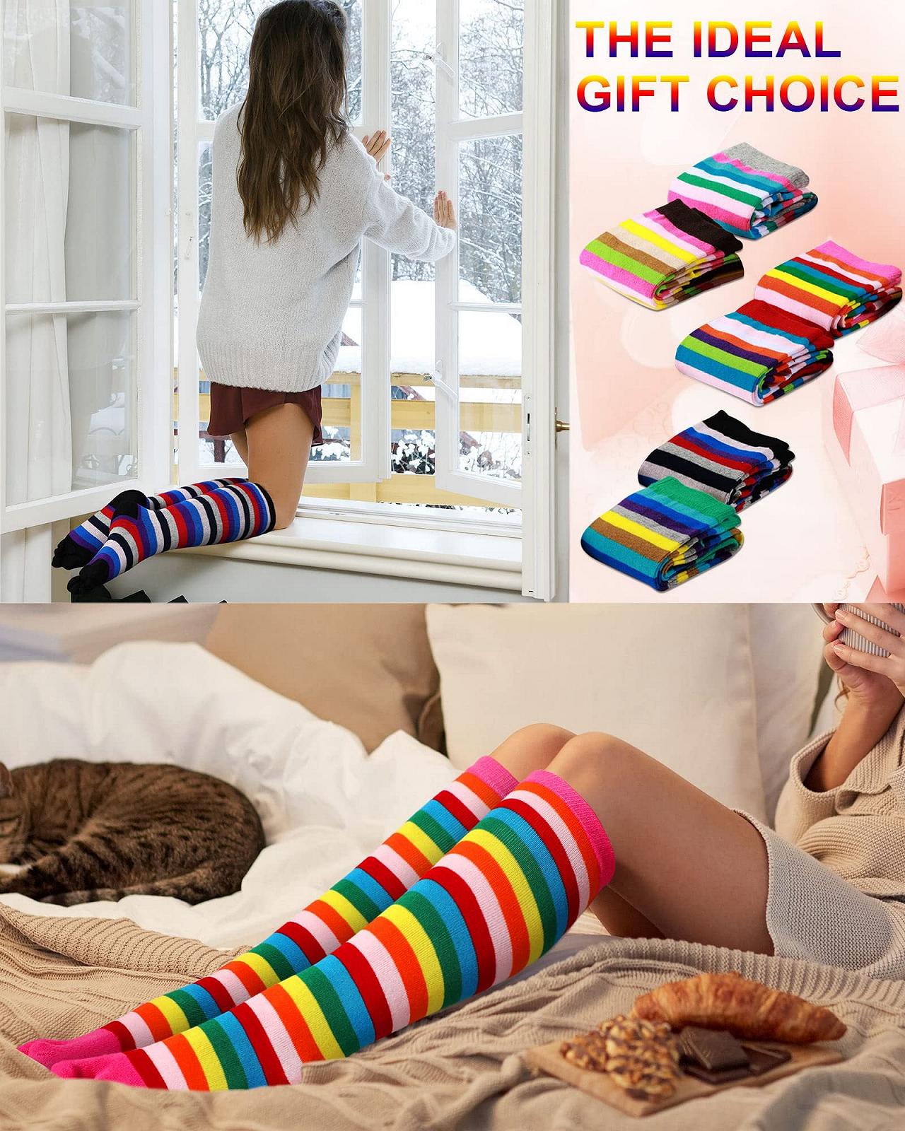 Шкарпетки з пальцями Rainbow для жінок, бавовняні, до коліна, Один розмір, фото №6