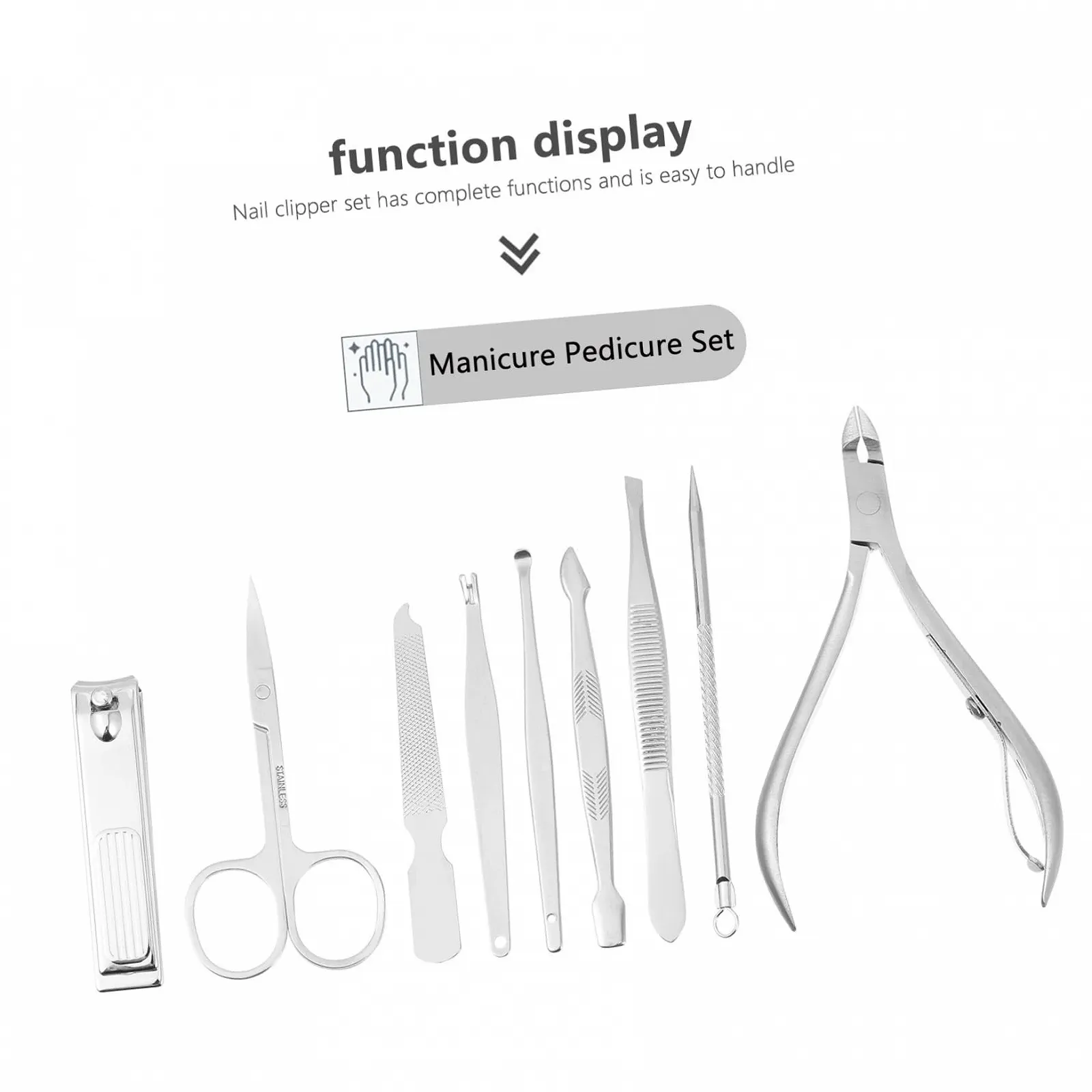 Набор для маникюра и педикюра PACKOVE 9 предметов, нержавеющая сталь, серый, фото №4