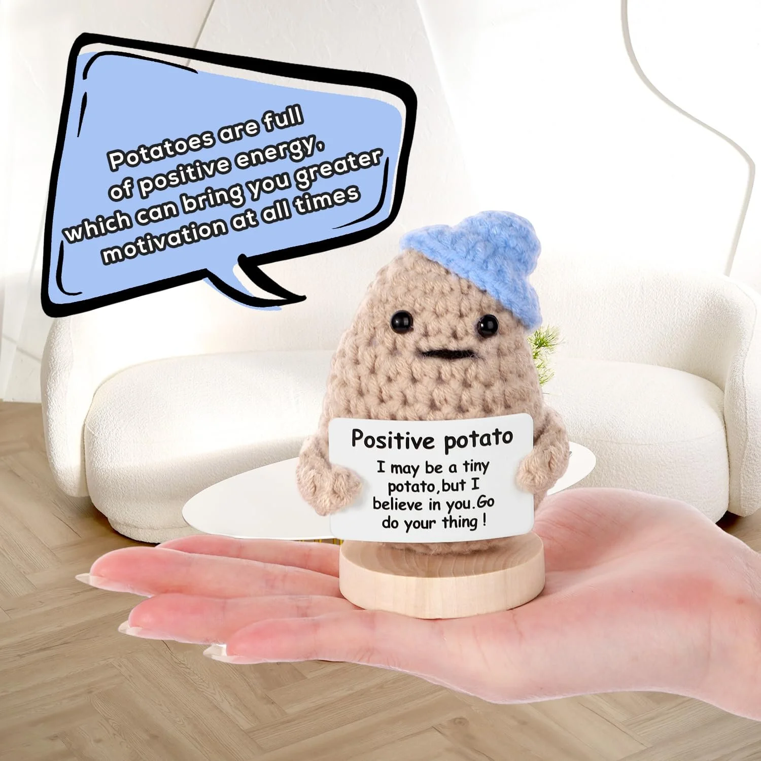 Funny Positive Potato 9 см Вязаная картошка с картой поддержки (Голубая шапка), фото №5 Funny Positive Potato 9 см Вязаная картошка с картой поддержки (Голубая шапка), фото №5