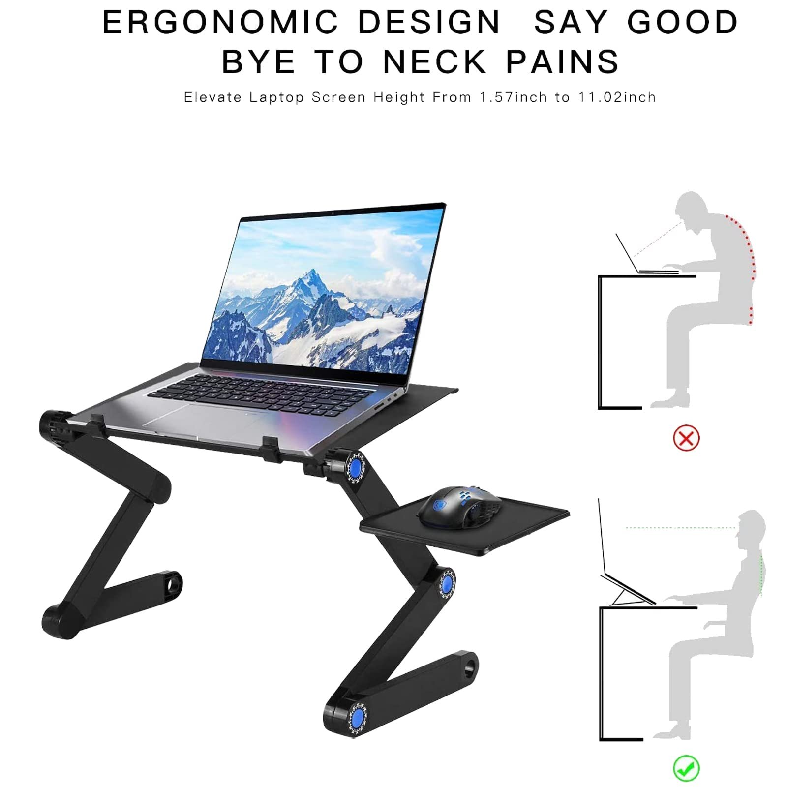 Подставка для ноутбука, алюминиевая регулируемая по высоте вентилируемая подставка для ноутбука, складная портативная подставка для ноутбука, эргономичная подставка для ноутбука, столик для ноутбука, поднос для завтрака, подходит для всех ноутбуков, фото №2