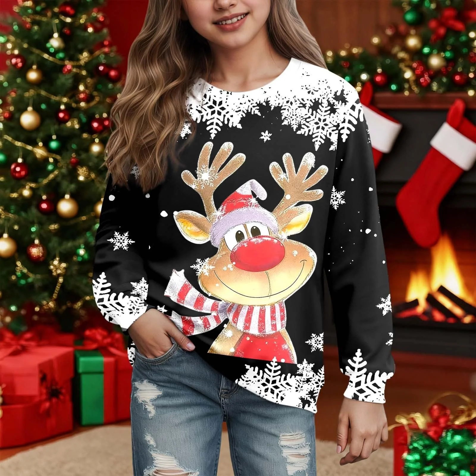 Джемпер Generisch Детский Свитшот Топ Повседневный Рождественский Джемпер для девочек Свитшот с принтом с длинными рукавами Повседневный топ для ежедневной носки, фото №3