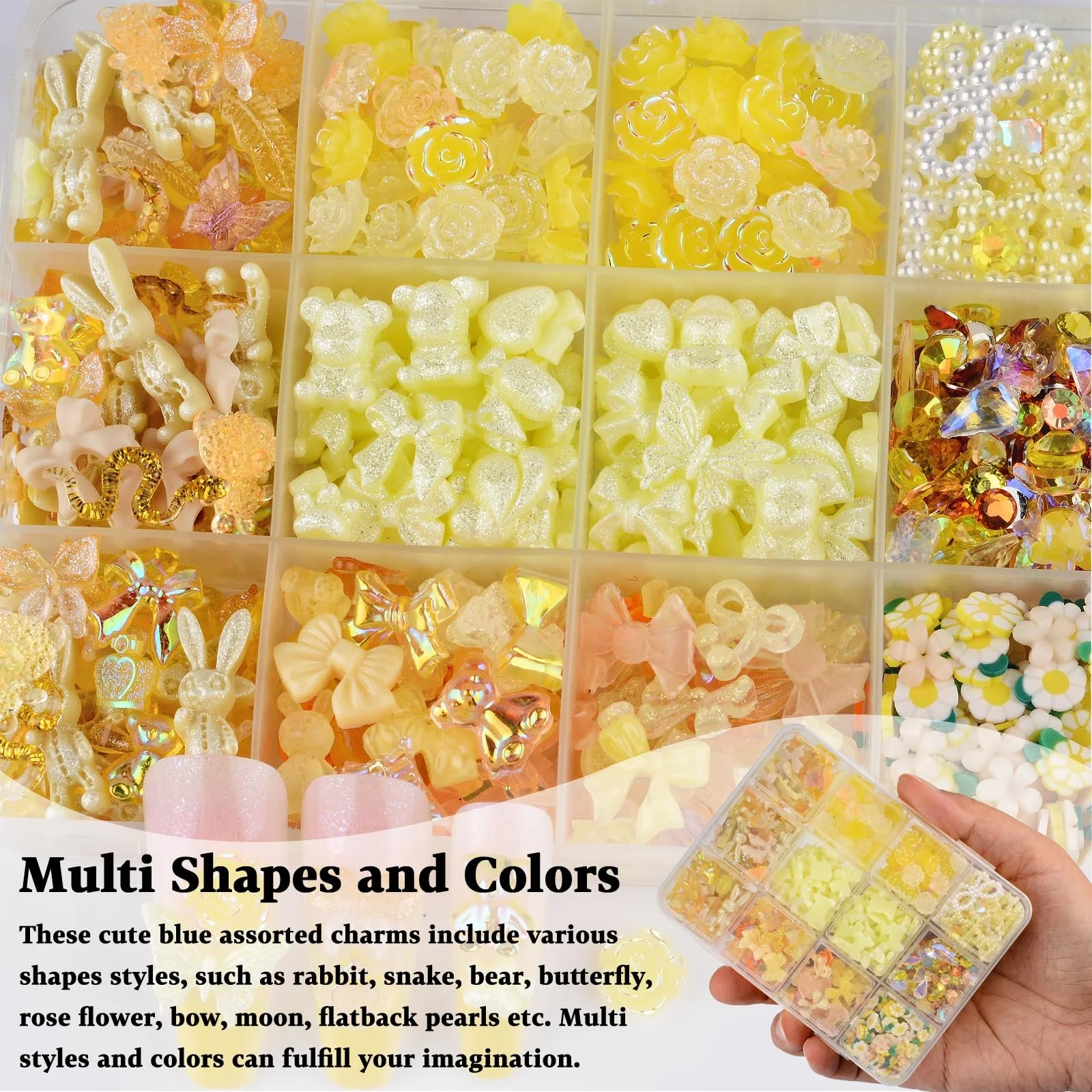 Набір для нігтів 3D метелик троянда квітка бант кролик ведмедик 850 шт з кришталевими дорогоцінними каменями, фото №3