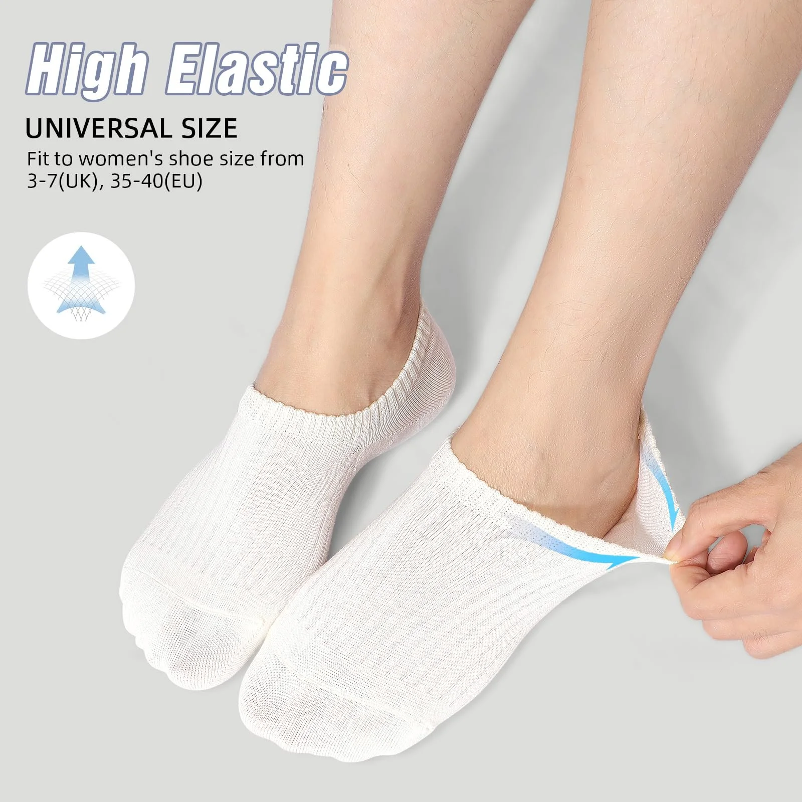 Женские носки-невидимки Хлопковые для повседневного использования, Носки с силиконом против скольжения для лоферов, балеток, кроссовок, 6 пар, фото №2