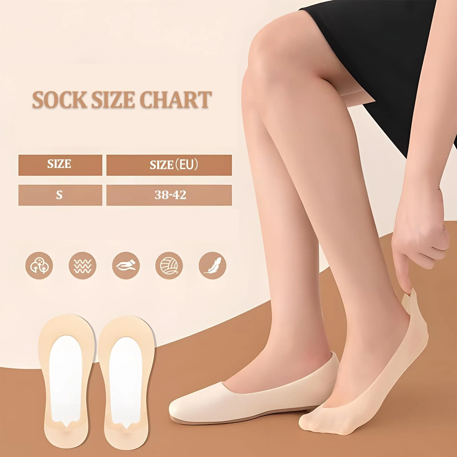 Носки-следки Женские 5 пар Размер 38-42 Балерина Ультралегкие Дышащие Нескользящие Силикон, 1, M, фото №7