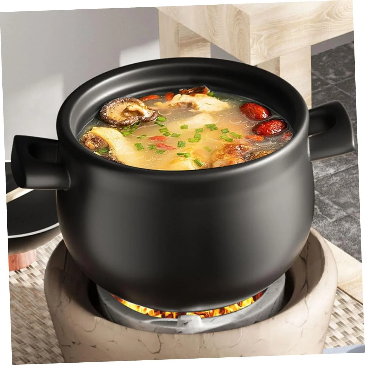 Кастрюля керамическая Toyvian жаропрочная с крышкой и антипригарным покрытием большая для газовых плит, фото №4