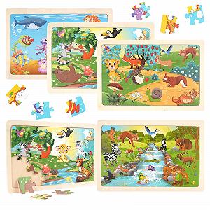 Деревянный пазл 5 × 24 элемента 5 миров животных 15 × 22,5 см - Фото 1