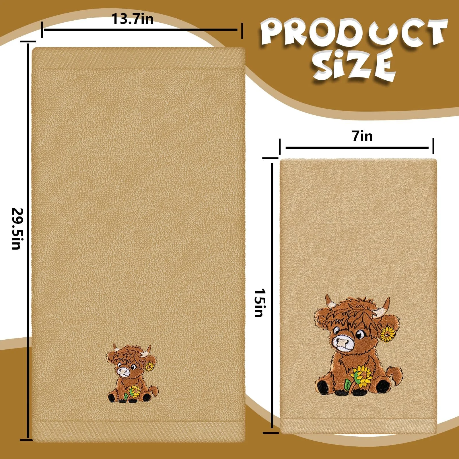 Набір рушників Highland Cow Sunflower 3 шт. бавовняні з вишивкою 75x34 см, фото №2