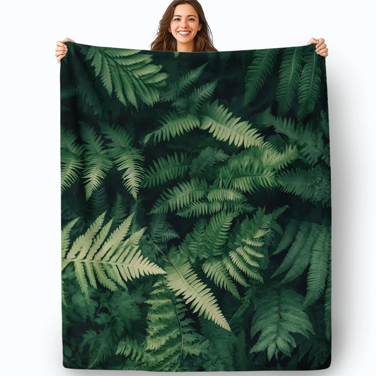 Одеяло Flanell 150 x 200 см, Натуральные Папоротник Листья, с принтом, Мягкое, Пушистое, Теплое, Зеленое, Черное, фото №2