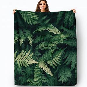 Покривало Flanell 150 x 200 см, Натуральні Папороть Листя, з принтом, М'яка synthetic.ua - Фото 1