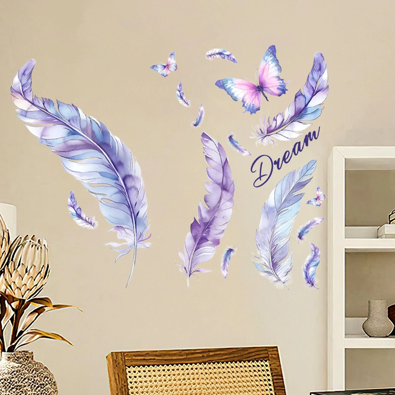 Наклейка на стіну Пір'я та Метелики Самоклеюча Фіолетова, фото №4 Наклейка на стіну Пір'я та Метелики Самоклеюча Фіолетова, фото №4