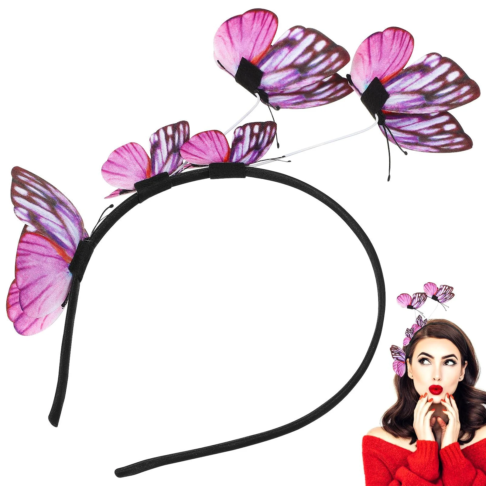 Обруч для волосся з метеликами FOMIYES для жінок, рожевий, фото №3 Обруч для волосся з метеликами FOMIYES для жінок, рожевий, фото №3