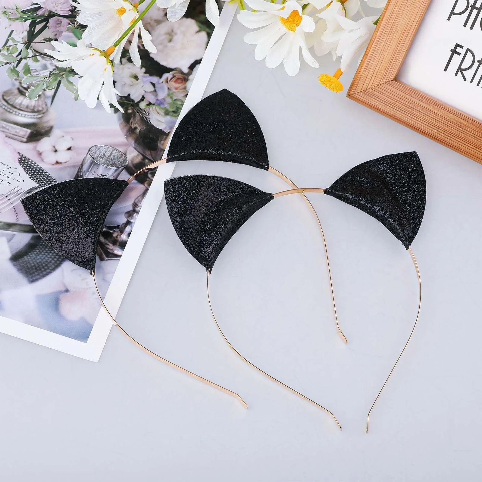 Обруч для волосся Вушка котика з блискітками, 2 шт., фото №6