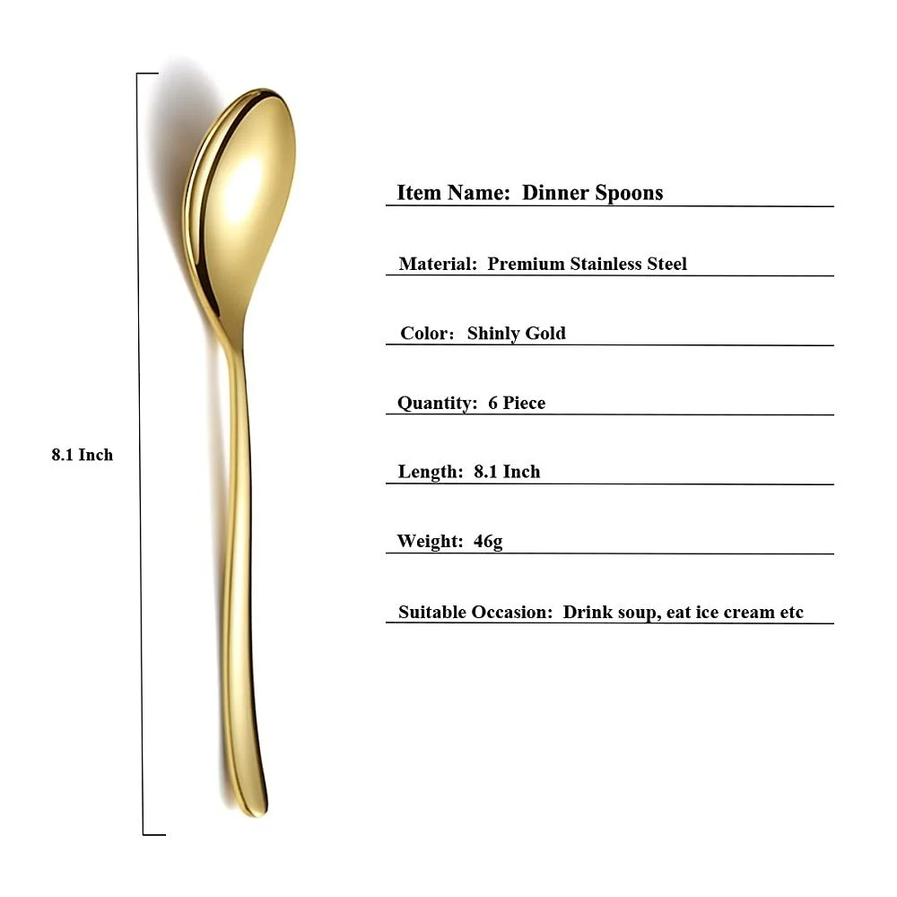 Ложки столові HOMQUEN Golden, 6 шт, 20,5 см, нержавіюча сталь, золотий, фото №2